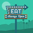 © jdoms - Retro neon eat sign with arrow