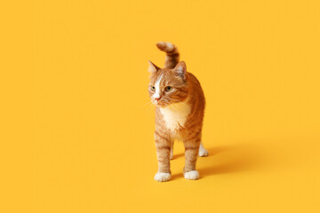 Funny red cat on yellow background