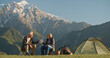 © andreybiling - two happy active seniors together having fun at the top of the mountain in evening afternoon - couple of mature people enjoying and having fun in vacations - traveling and travelers lifestyle