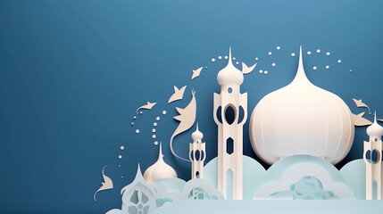 eid al fitr illustration from papercut art created with generative AI technology