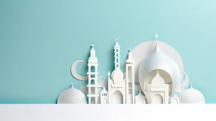 eid al fitr illustration from papercut art created with generative AI technology