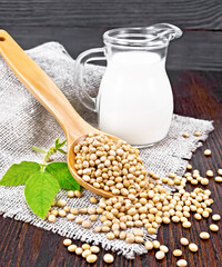 Poster - Soybeans in spoon with milk on dark board