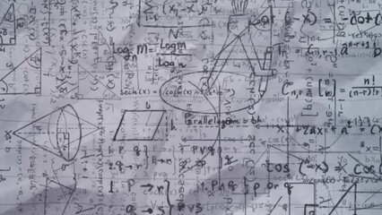 Poster - Animation of mathematical equations and diagrams floating against white lined paper background
