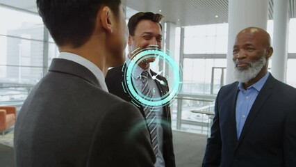 Poster - Animation of clock moving over diverse business people talking in office