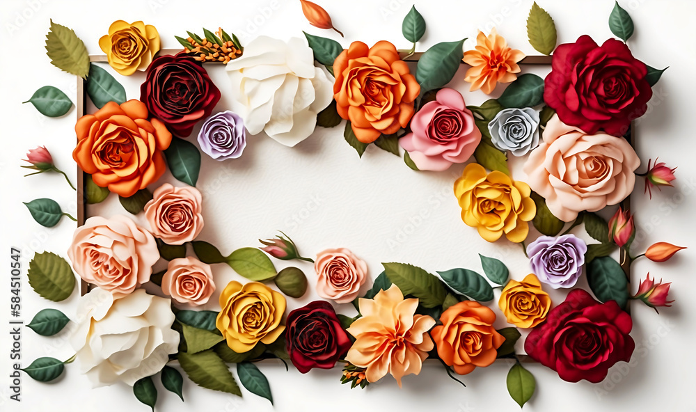 Watercolor floral frame roses illustration design on isolated white ...