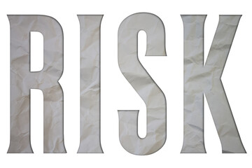 Poster - Risk text with Torn, Crumpled White Paper on colored background.