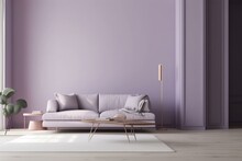 Living Room Mockup In Vertical Format. Walls And Couch In Lavender. Very On Trend For 2022 With Color. A Sitting Place. Generative AI