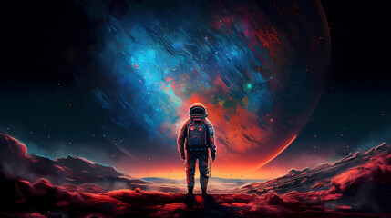astronaut standing on a desolate planet. digital art illustration. generative ai.