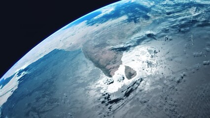 Wall Mural - India and Sri Lanka from Space with Earth Slowly Rotating with View from Orbit with Dynamic Clouds Sea Atmosphere and Strong Sun Reflection on Indian Ocean Sea and Bay of Bengal