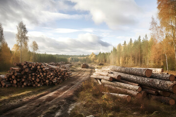 Wall Mural - Forest industry timber wood harvesting Finland