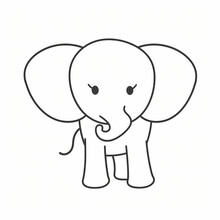 Baby Elephant Cartoon Line Art For Kids Coloring Book