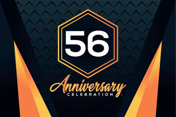 Wall Mural - 56 year anniversary celebration logo design with elegance double orange line on luxury background