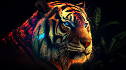 Sticker - a bengal tiger in colorful iridescent view