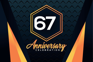 Wall Mural - 67 year anniversary celebration logo design with elegance double orange line on luxury background