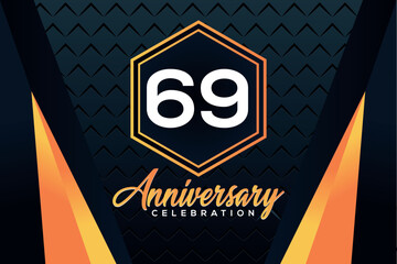 Poster - 69 year anniversary celebration logo design with elegance double orange line on luxury background