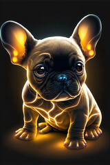 Sticker - bioluminescent cute french bulldog Generative AI