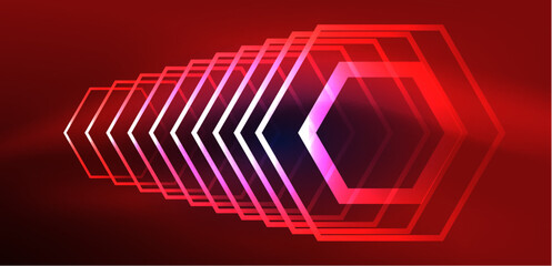 Wall Mural - Hexagon abstract background. Techno glowing neon hexagon shapes vector illustration for wallpaper, banner, background, landing page, wall art, invitation, prints, posters