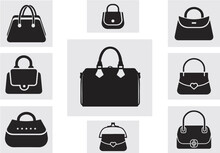 Collection Of Elegant Female Bags, Shoulder Bags. Stylish Beautiful Purse Icons. Editable Vector, Easy To Change Color Or Size. Eps 10.