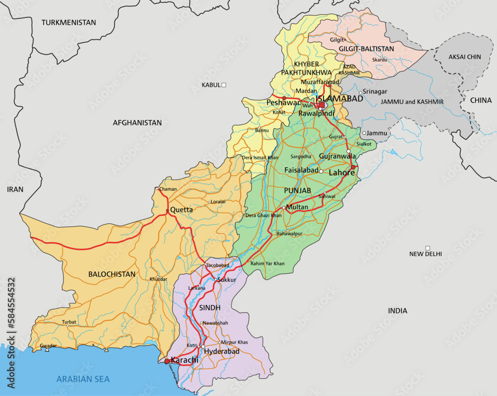 Pakistan - Highly detailed editable political map with labeling. Stock ...