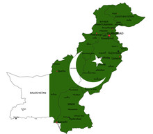 Pakistan Highly Detailed Political Map With National Flag Isolated On White Background.