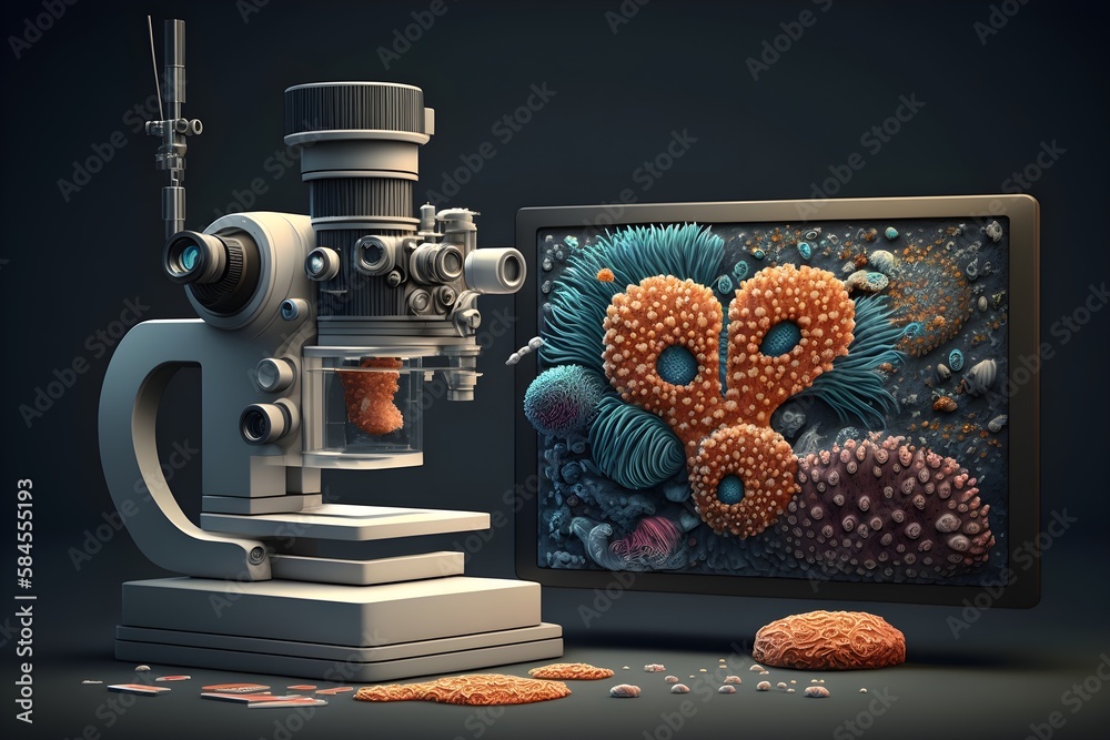 Electron microscope with display device commonly used by scientists and ...