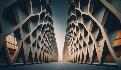 futuristic architecture with modern abstract structure design with concrete floor, Generative AI.