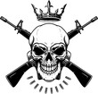 © liubov - Illustration of the skull with crossed assault rifles. Design element for logo, label, sign, emblem. Vector illustration