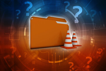 Poster - 3d rendering folder with traffic cone
