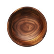 Wooden bowl, empty, isolated, top down view, transparent background