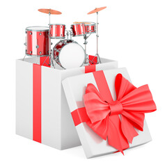 Poster - Drum kit inside gift box, present concept. 3D rendering