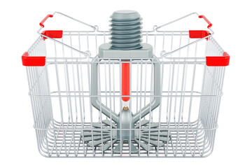 Poster - fire sprinkler inside shopping basket, 3d rendering