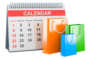 Poster - Shopping bags with desk calendar, 3D rendering
