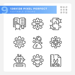 Canvas Print - Integration of STEM programs pixel perfect linear icons set. Innovative courses for college. Education strategy. Customizable thin line symbols. Isolated vector outline illustrations. Editable stroke