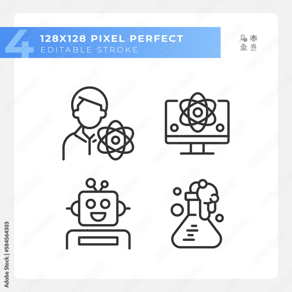 STEM technology and AI pixel perfect linear icons set. Education ...