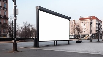 Generative AI, Realistic street big billboard mock up blank for presentation advertising. Outdoor sign blank in the futuristic city, business concept