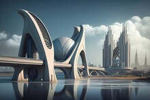 Highly Realistic Digital Realism White Futuristic City. Generative AI