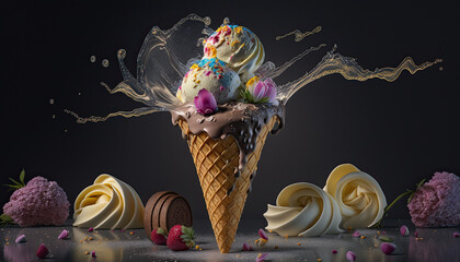 Wall Mural - Delicious Ice Cream with Vanilla flavor, fresh ingredients - Generative AI