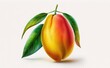 © mureli - Drawn mango on white background watercolor tropical exotic fruit organic food illustrations Generative AI