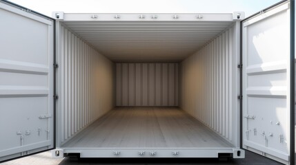 Marine white cargo container at modern port, open and empty. Generative AI