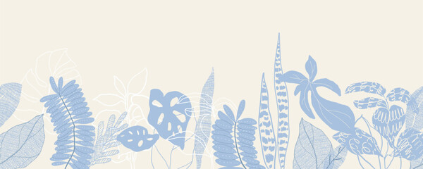 Wall Mural - seamless minimal Hand drawn leaf vector in Spring and summer collection with watercolor texture