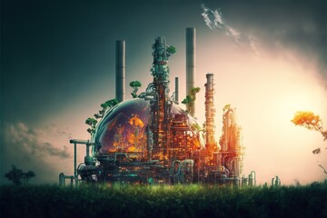 Sticker - Future factory plant and energy industry concept, created with generative ai