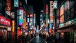© Nataliya - A bustling street in Tokyo filled with neon lights and vibrant colors Generative AI