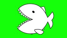 Big Fish Cartoon Black And White Version On Green. Cartoon Business Metaphor. Modern Explainer Motion Graphic Whiteboard Version Keyable Background. Seamless Loop Isolated. 
