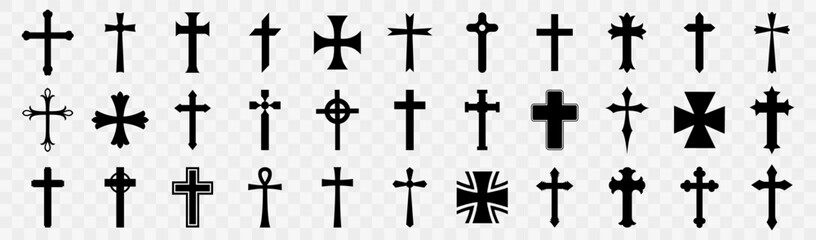big set of black religious cross icon