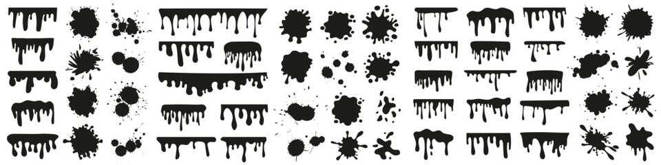 Wall Mural - Set of black splash and drip liquid design elements