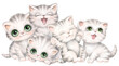Cute tabby kittens. Family of British Kitty Cats, Hand drawn watercolor digital illustration. Cartoon baby pet animals