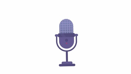 Poster - Animated microphone. Recording voice sound tool. Professional instrument. Flat cartoon style icon 4K video footage. Color isolated element animation on white background with alpha channel transparency