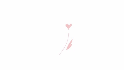 Poster - Animated swinging heart shaped plant. Pink leaves, grass blowing in wind. Flat cartoon style icon 4K video footage. Color isolated element animation on white background with alpha channel transparency