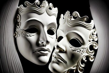Wall Mural - Two theater or mardi gras venetian masks, created with generative ai