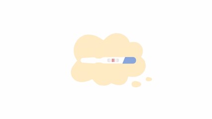 Poster - Animated home pregnancy test. Thinking about being pregnant. Flat cartoon style icon 4K video footage. Color isolated object animation on white background with alpha channel transparency
